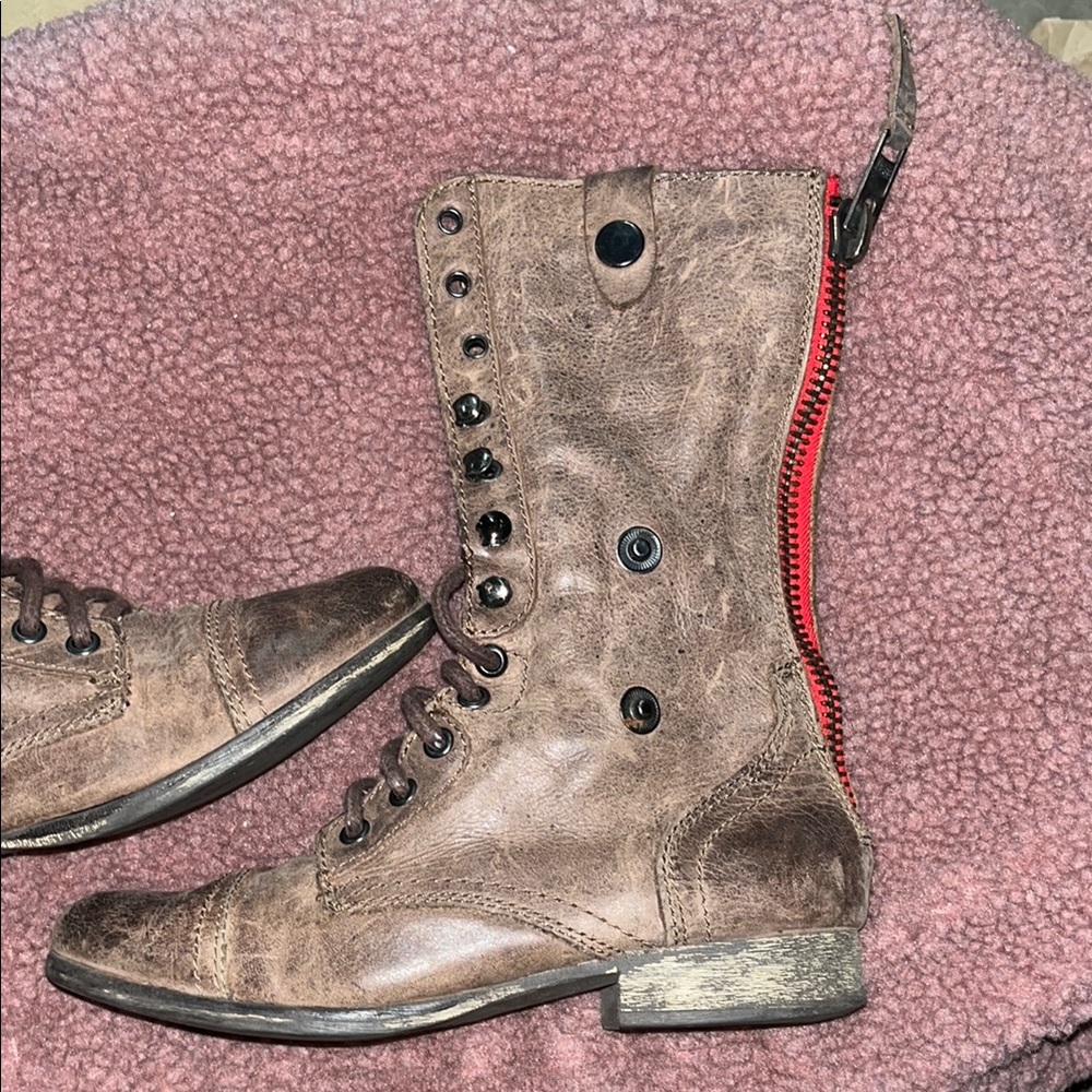 Steve Madden Brown Combat Moto Boots - Picture 3 of 11